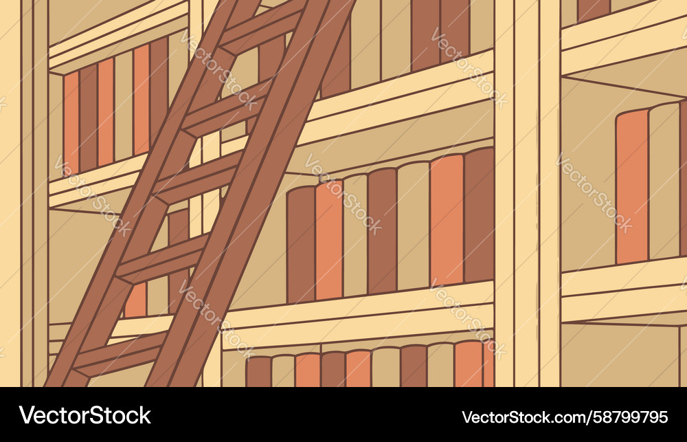 Large bookshelf with rolling ladder design Vector Image