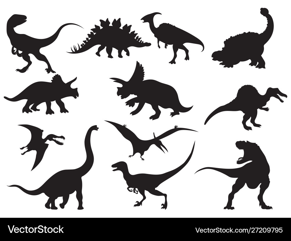 Set dinosaur silhouettes collection extinct Set dinosaur silhouettes collection extinct vector image