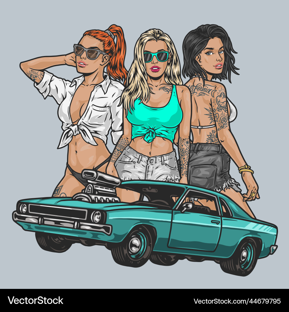 Street racing girls colorful element Street racing girls colorful element Vector Image