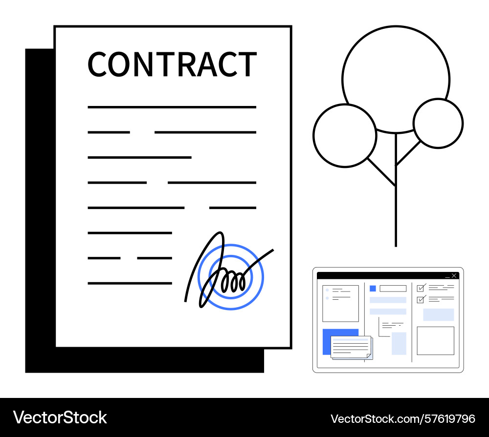 Contract signing process with document digital Contract signing process with document digital vector image