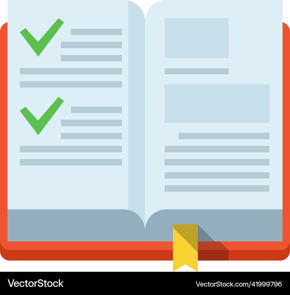 Open book with green check marks on pages Open book with green check marks on pages vector image