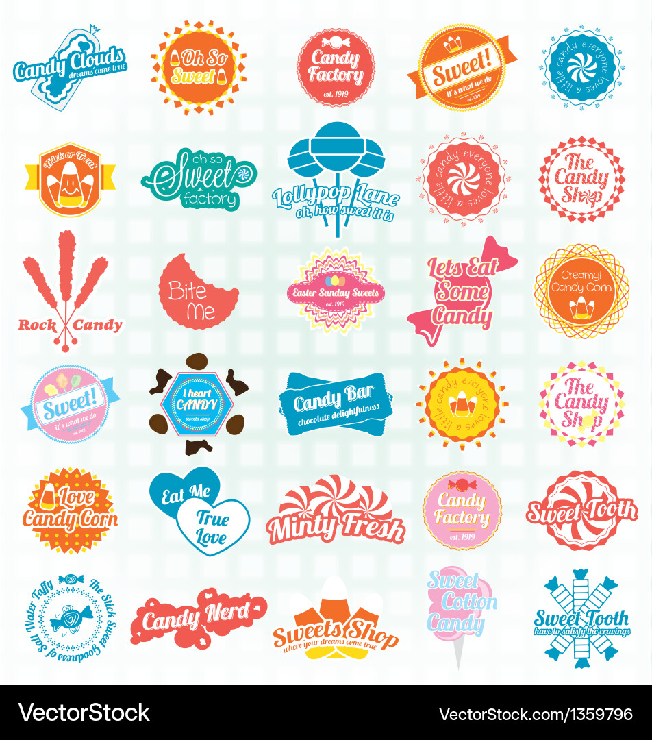 Retro Candy & Sweets Labels & Icons Vector Image