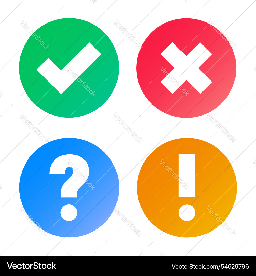 Set of check mark cross shape question Set of check mark cross shape question Vector Image