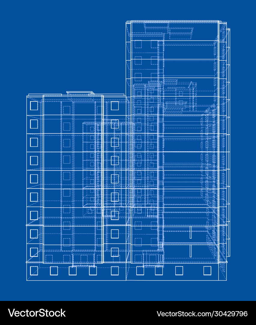 Wire-frame model a multi-storey building Vector Image