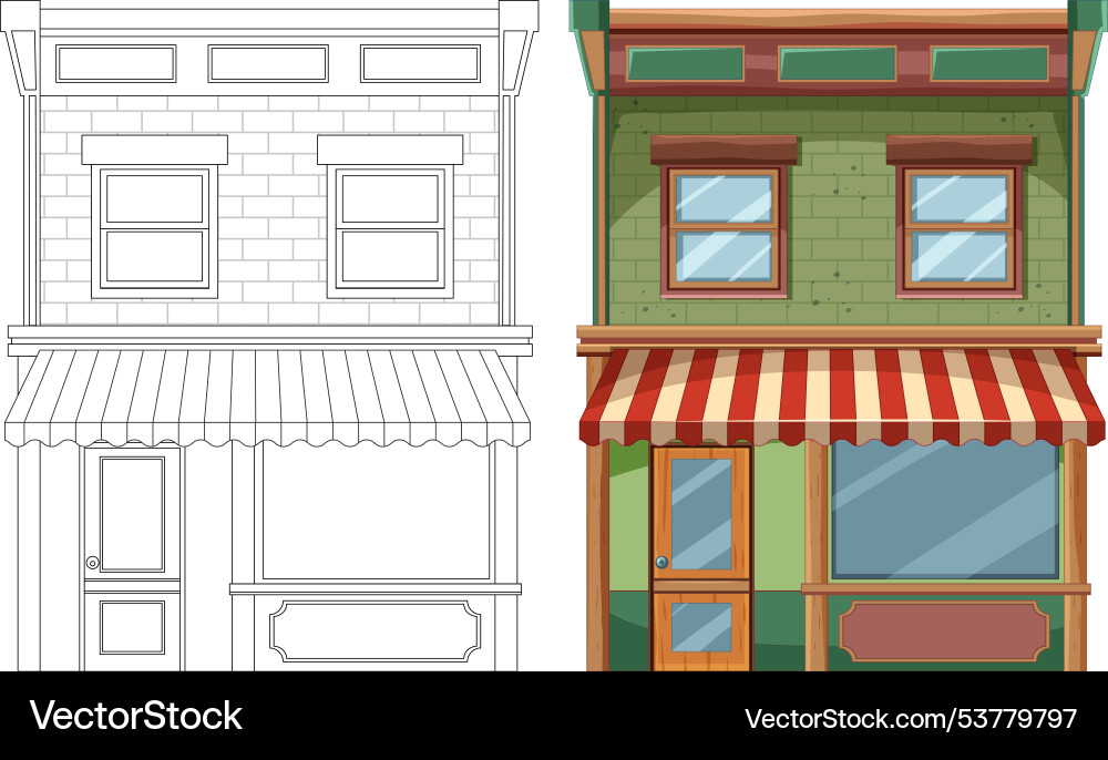 Colorful and outlined versions of a storefront Vector Image