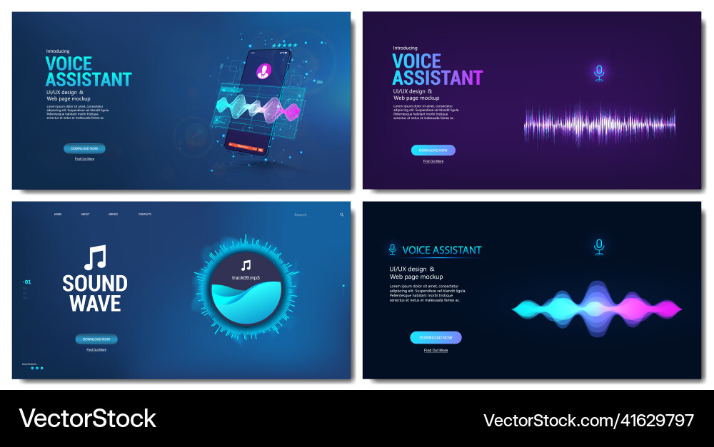 Mockups web page on the topic - voice assistant Mockups web page on the topic - voice assistant vector image