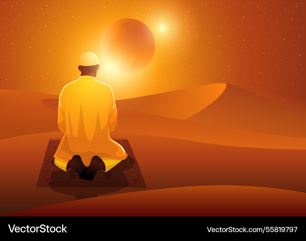 Religion silhouette muslim beten Wüste hinten Religion silhouette muslim beten Wüste hinten vektorbild