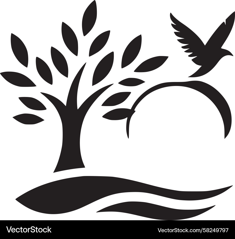 Tree and Bird Symbol Vector Image