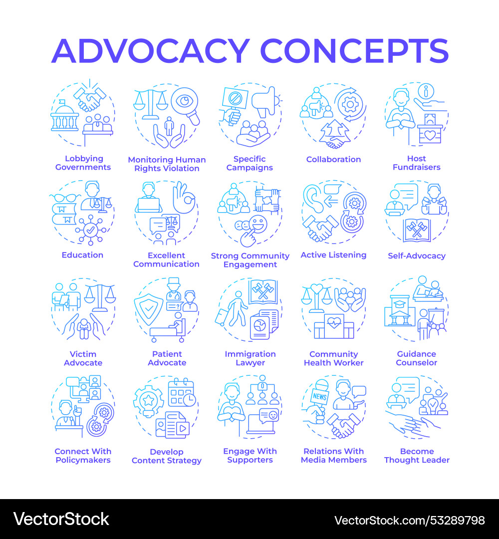 Advocacy blue gradient concept icons Advocacy blue gradient concept icons vector image