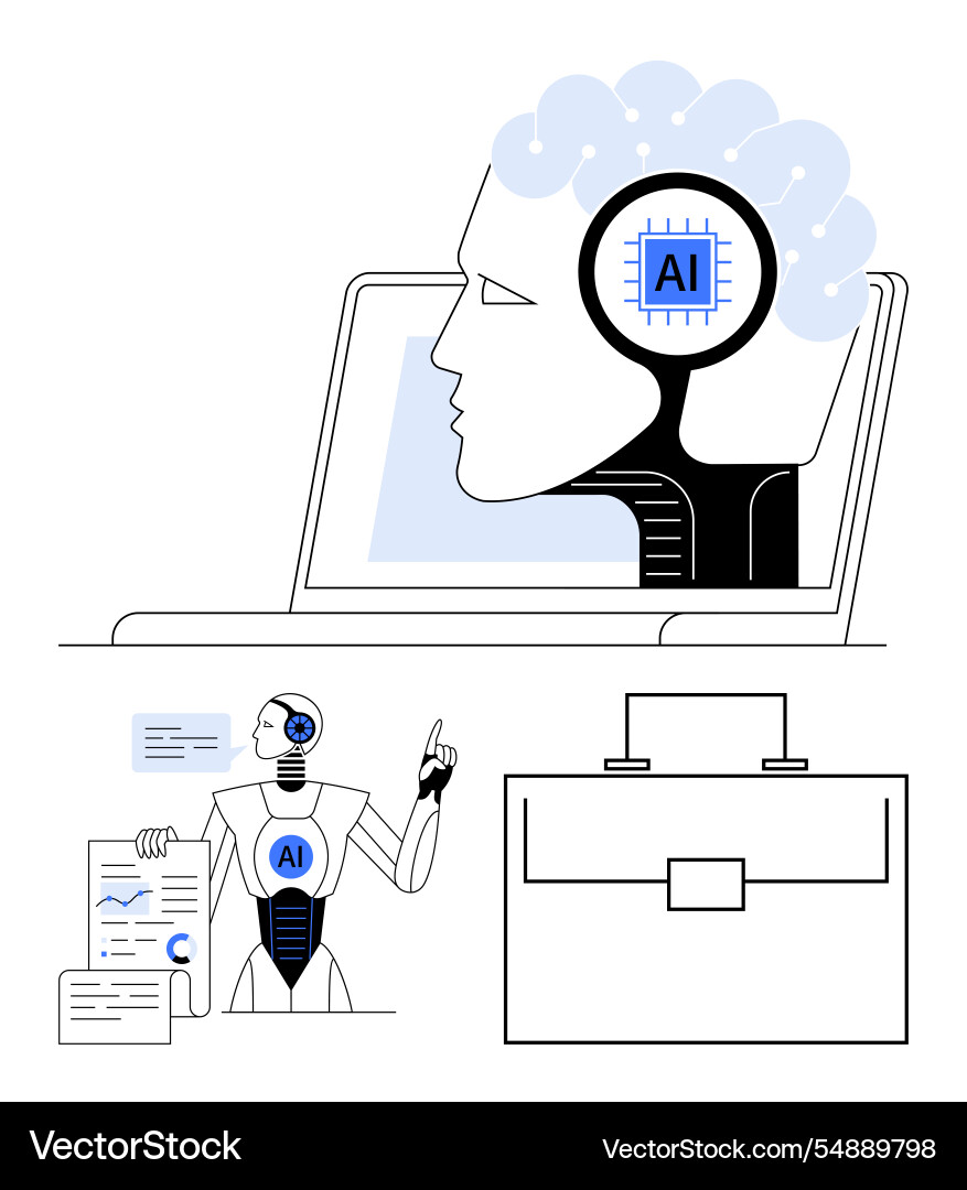 Artificial intelligence concept with robot brain Artificial intelligence concept with robot brain vector image