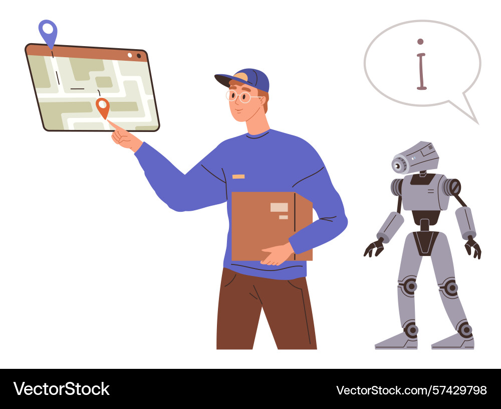 Delivery worker using digital map navigation Delivery worker using digital map navigation vector image