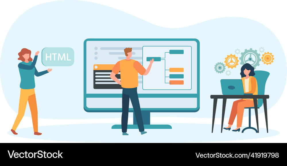 Programmer and designer developing website team Programmer and designer developing website team Vector Image