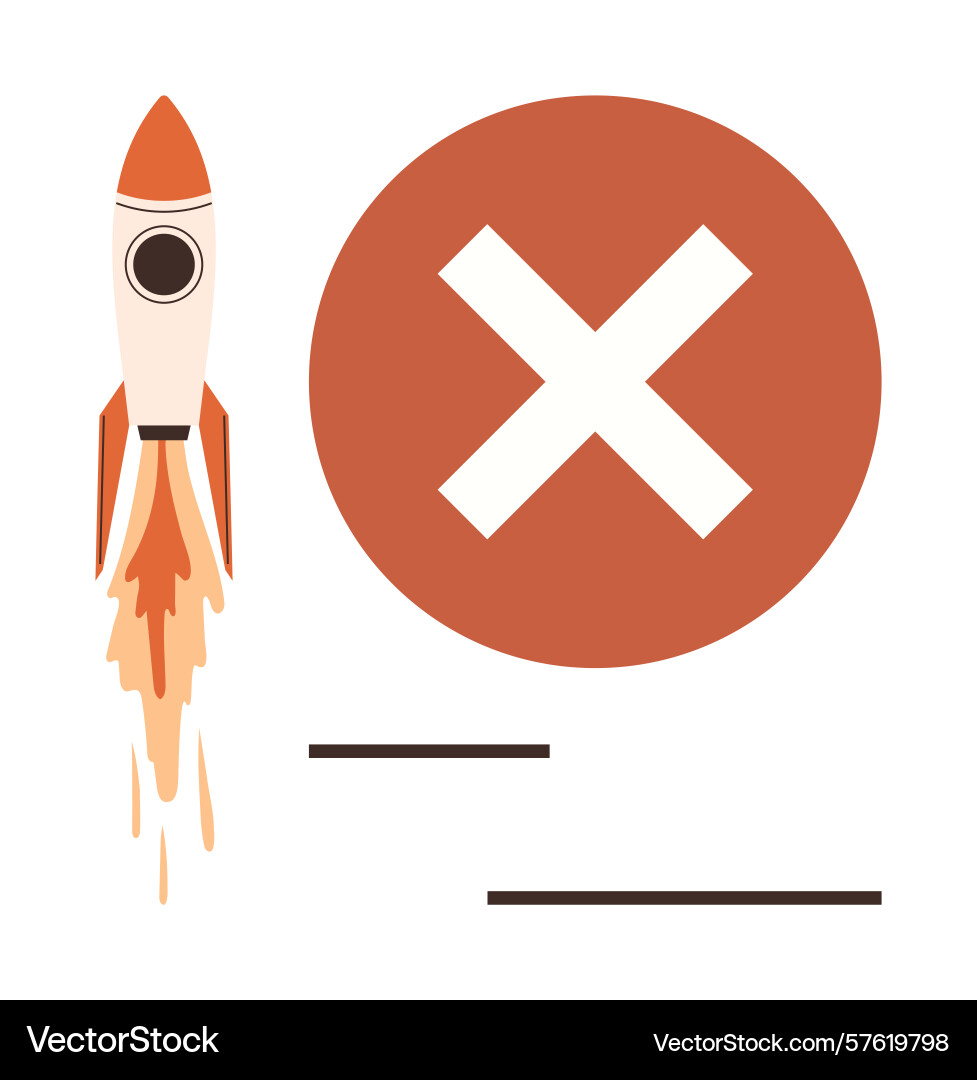 Rocket launch with error symbol highlighting vector image