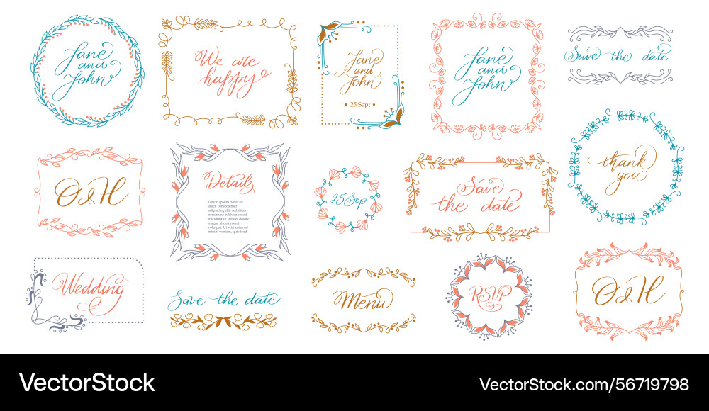 Rustic wedding monogram floral decorative frames Rustic wedding monogram floral decorative frames Vector Image