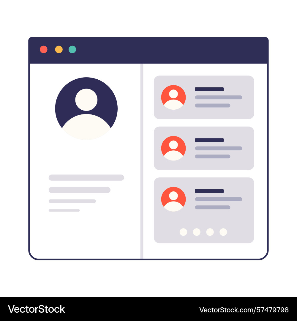 Webpage interface showing user profile and three vector image