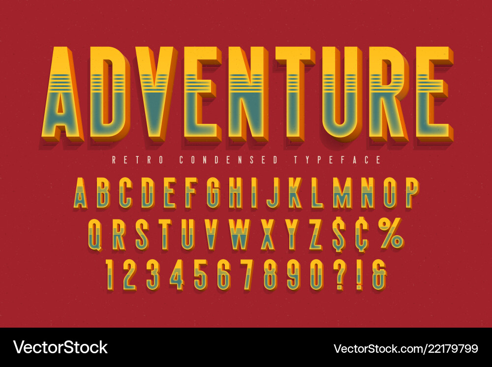 Condensed 3d display font design alphabet Condensed 3d display font design alphabet vector image