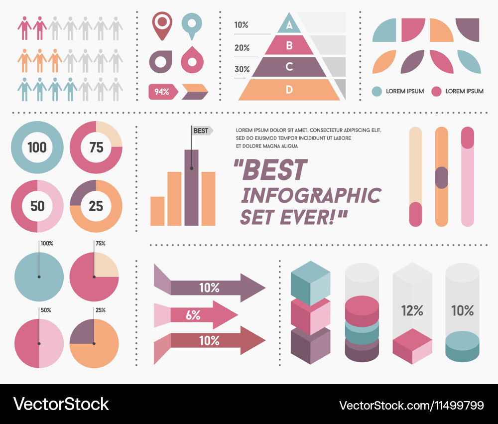 Infographics elements and objects big huge set all vector image