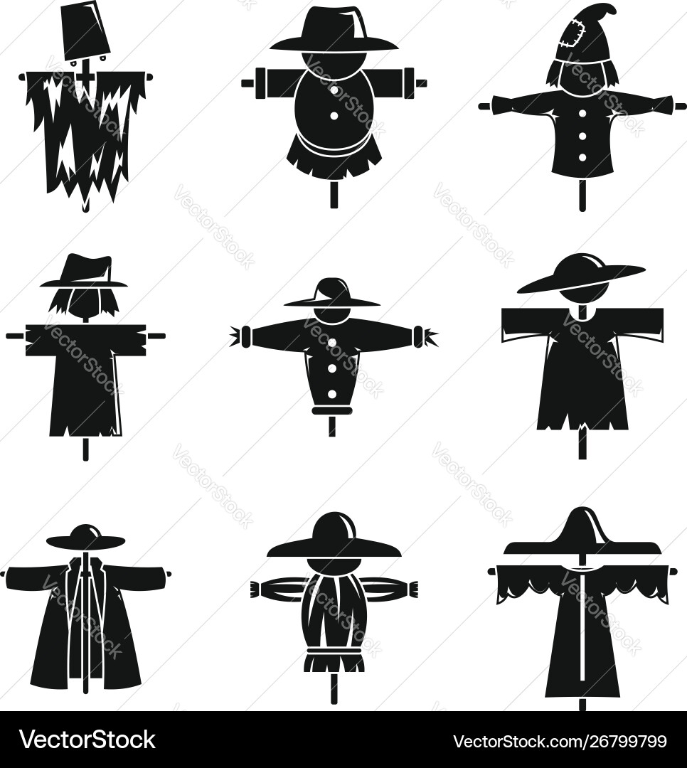 Scarecrow doll icons set simple style Scarecrow doll icons set simple style vector image