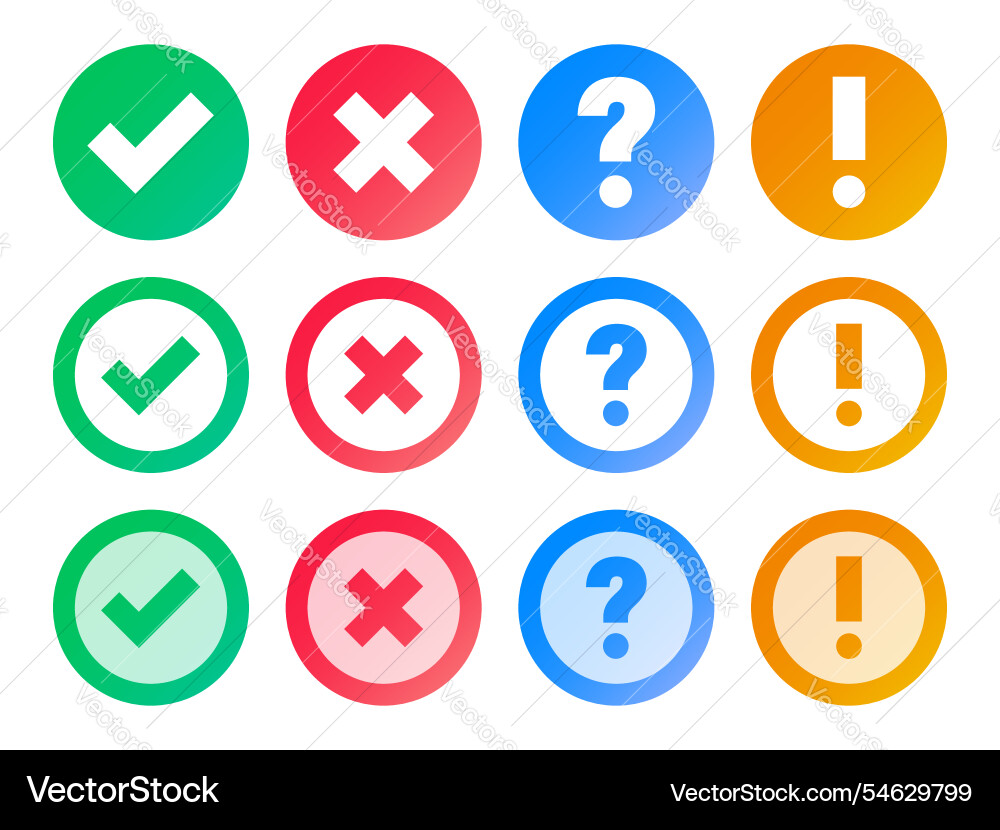 Set of check mark cross shape question Vector Image