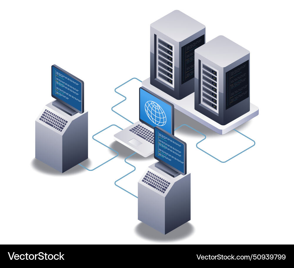Web data server network control flat isometric 3d Web data server network control flat isometric 3d vector image