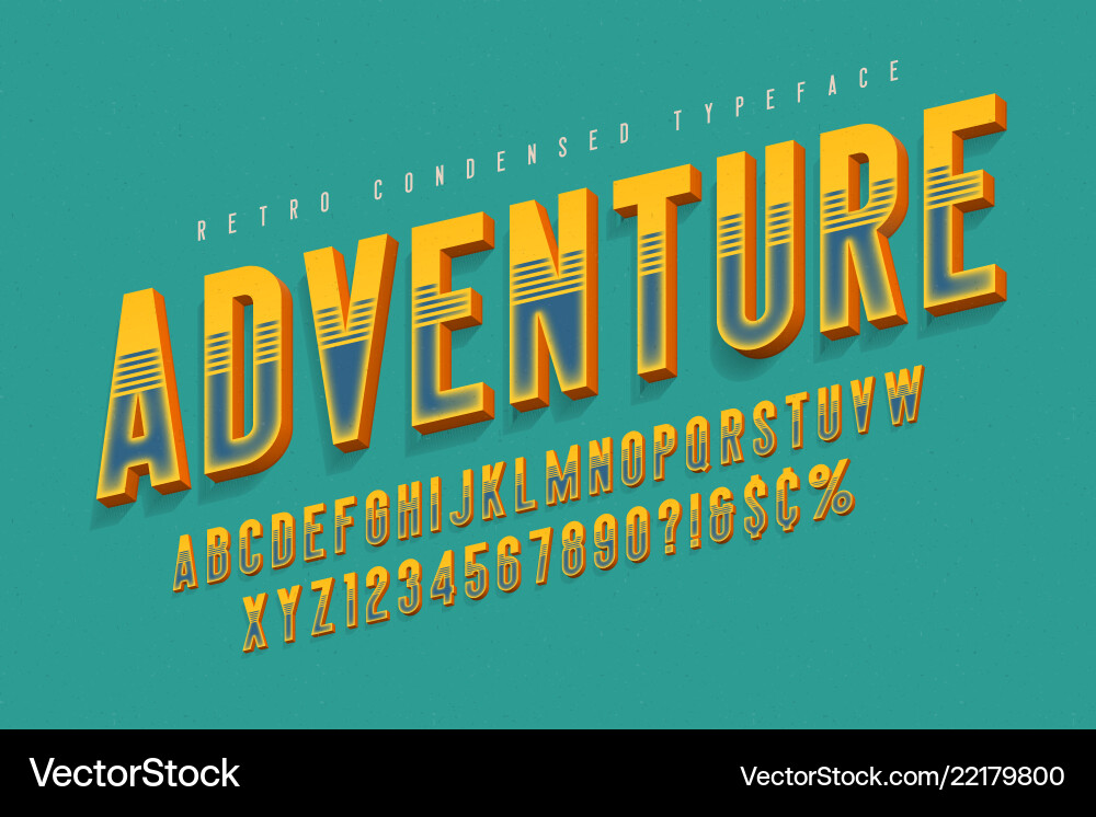 3D Alphabet Display Font - Retro Style Vector Image