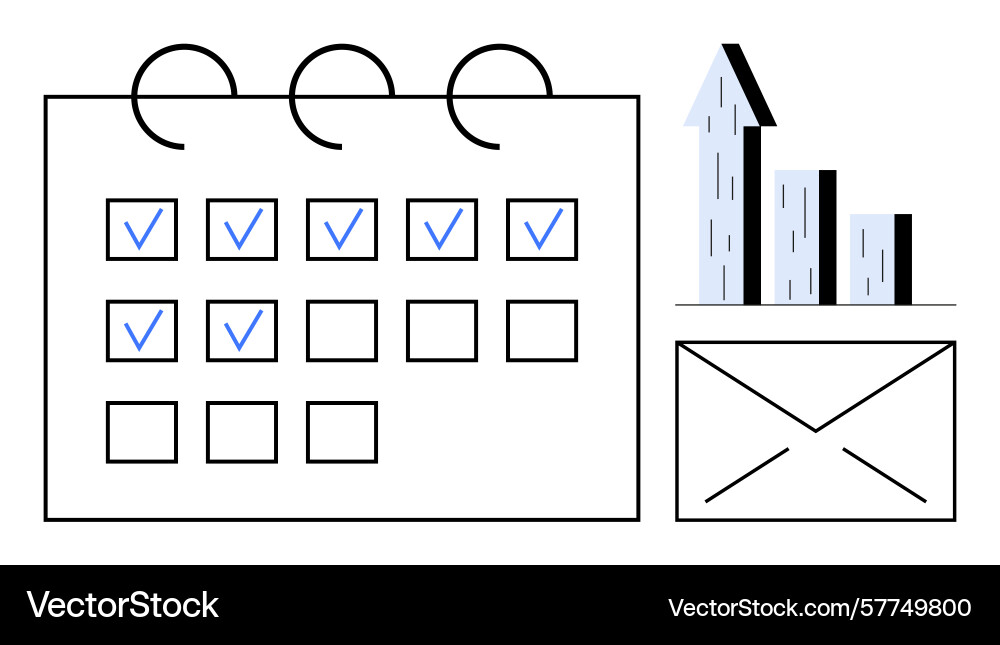 Calendar with checked tasks bar chart showing vector image