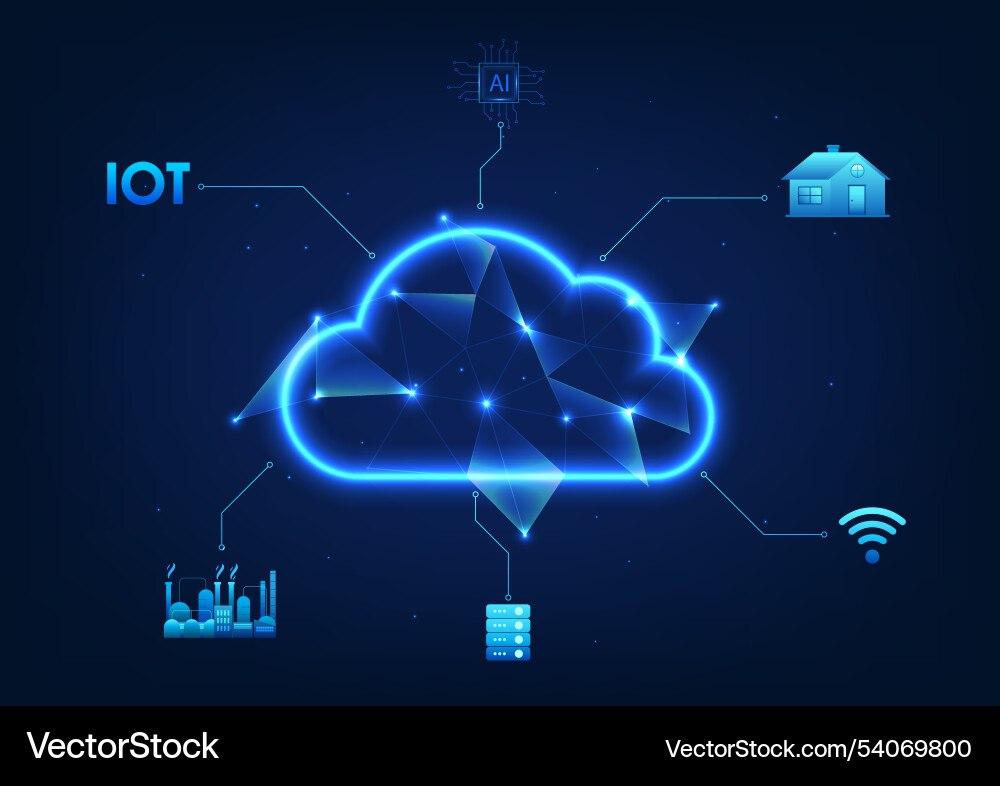 Cloud technology with circuits that connect vector image
