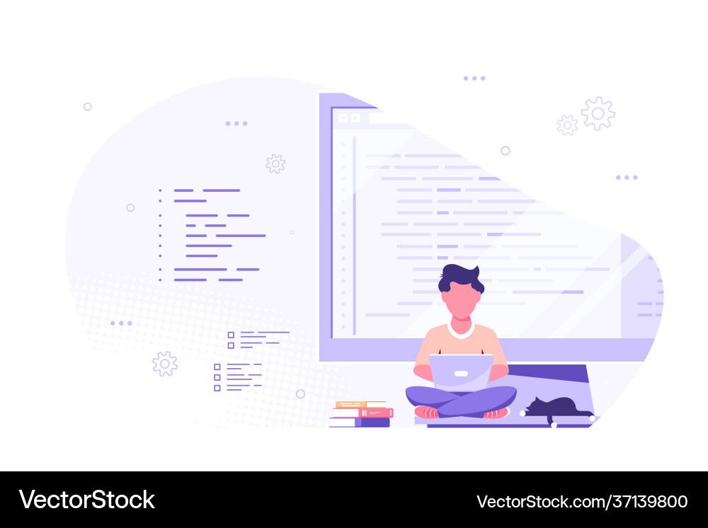 Man Coding on Computer Screen Vector Image