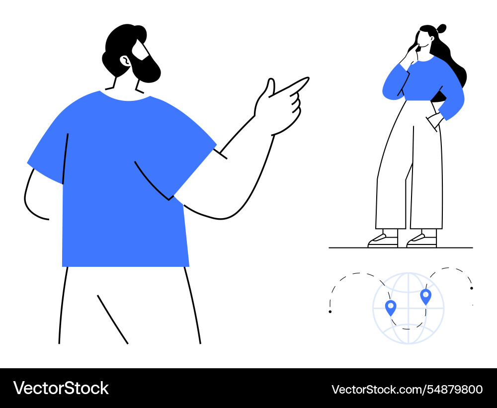Man pointing towards woman with location map pins Man pointing towards woman with location map pins vector image