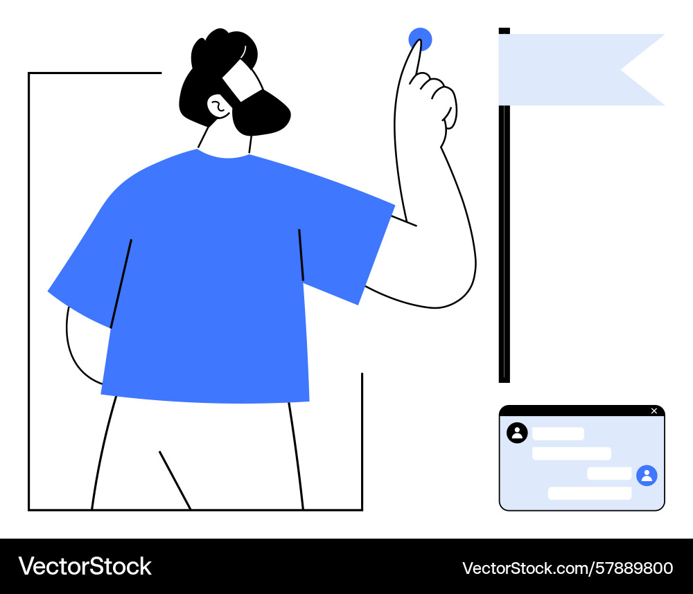 Man setting goal with flag on pole and interacting Man setting goal with flag on pole and interacting Vector Image