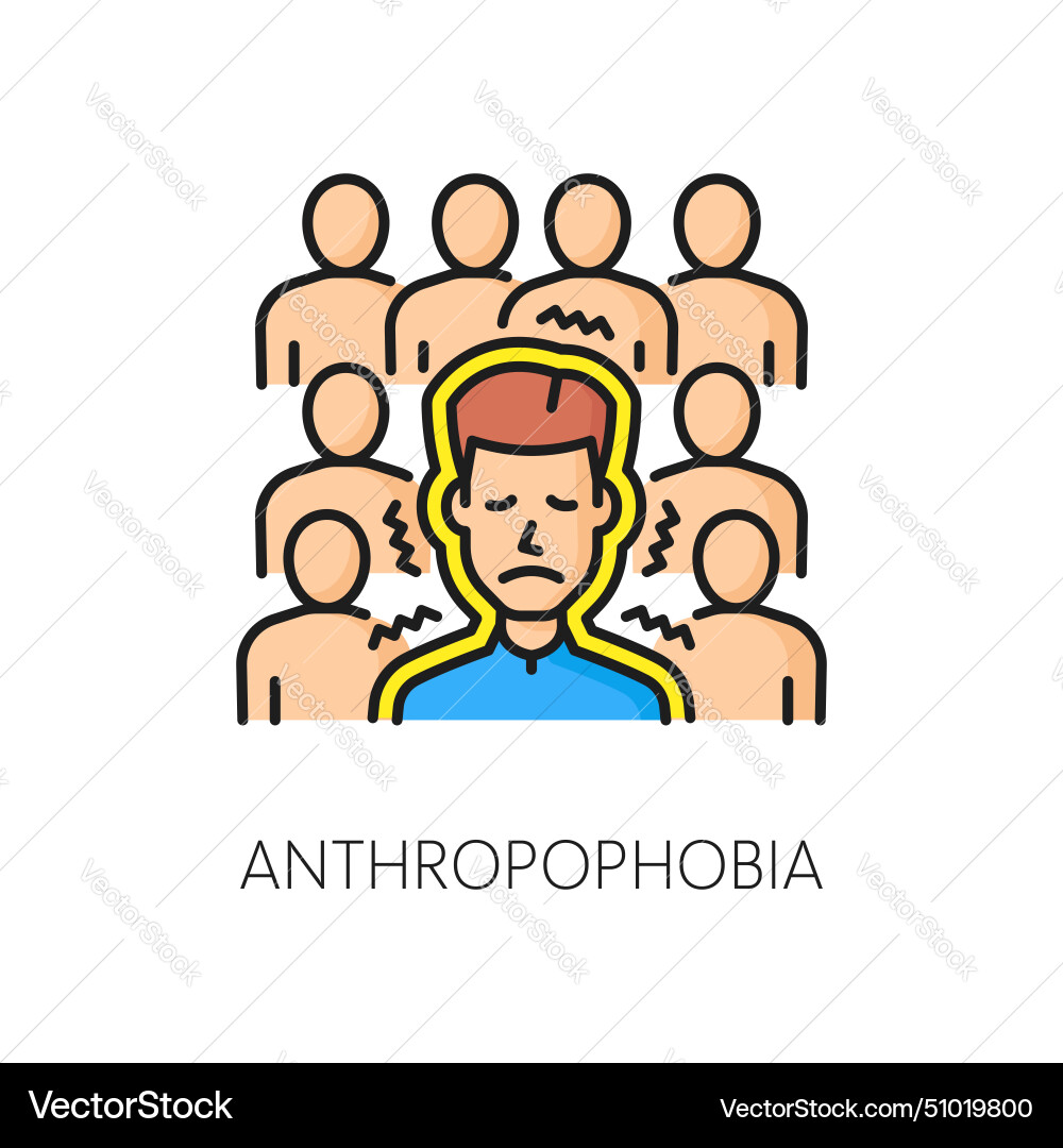 Mental anxiety or phobia anthorophobia line icon vector image