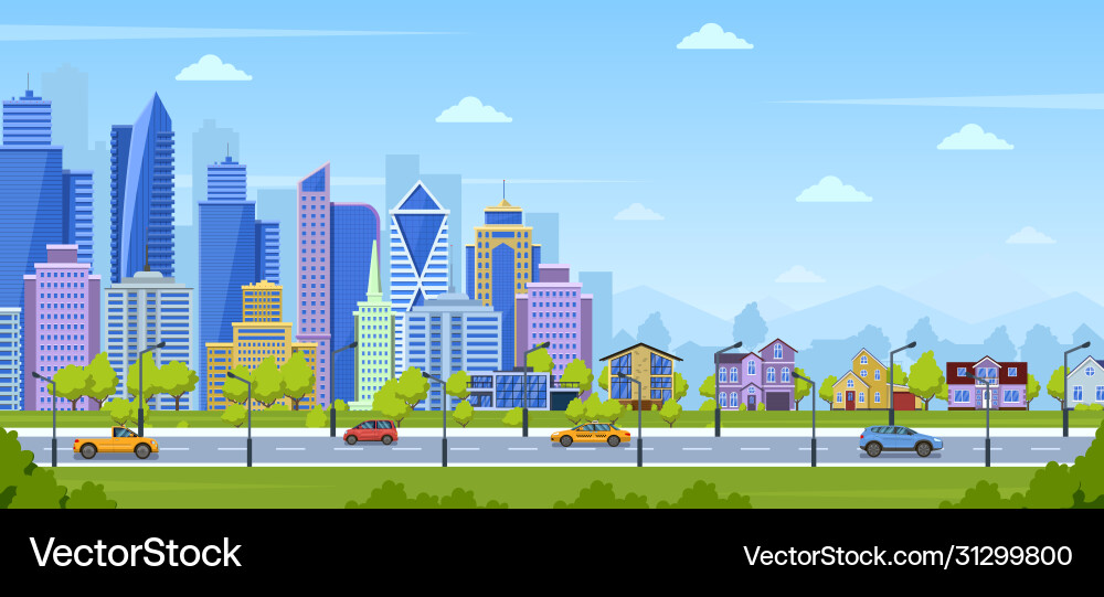 Modern city panorama urban town cityscape Modern city panorama urban town cityscape vector image