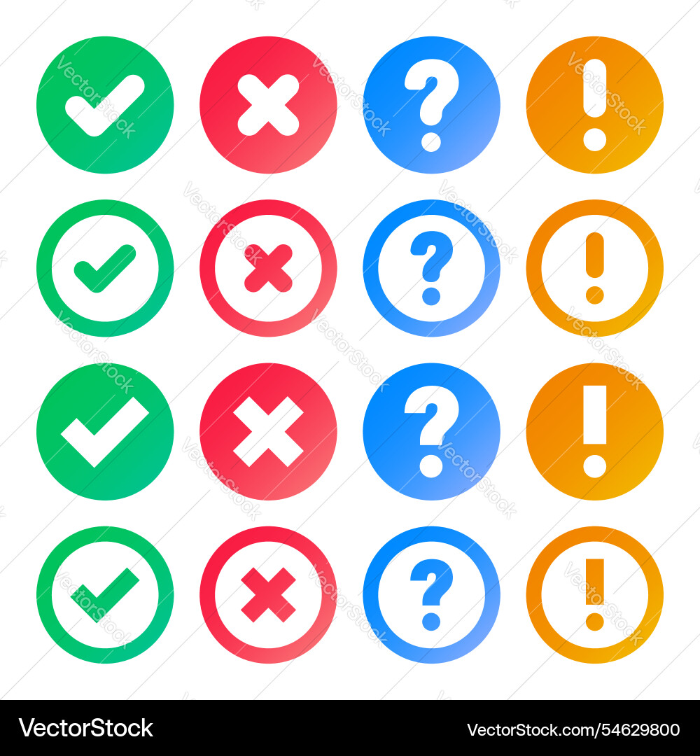 Set of check mark cross shape question Vector Image