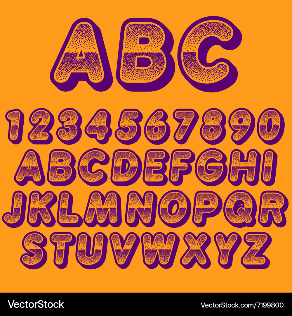 Stock font pointillism letters and numbers vector image