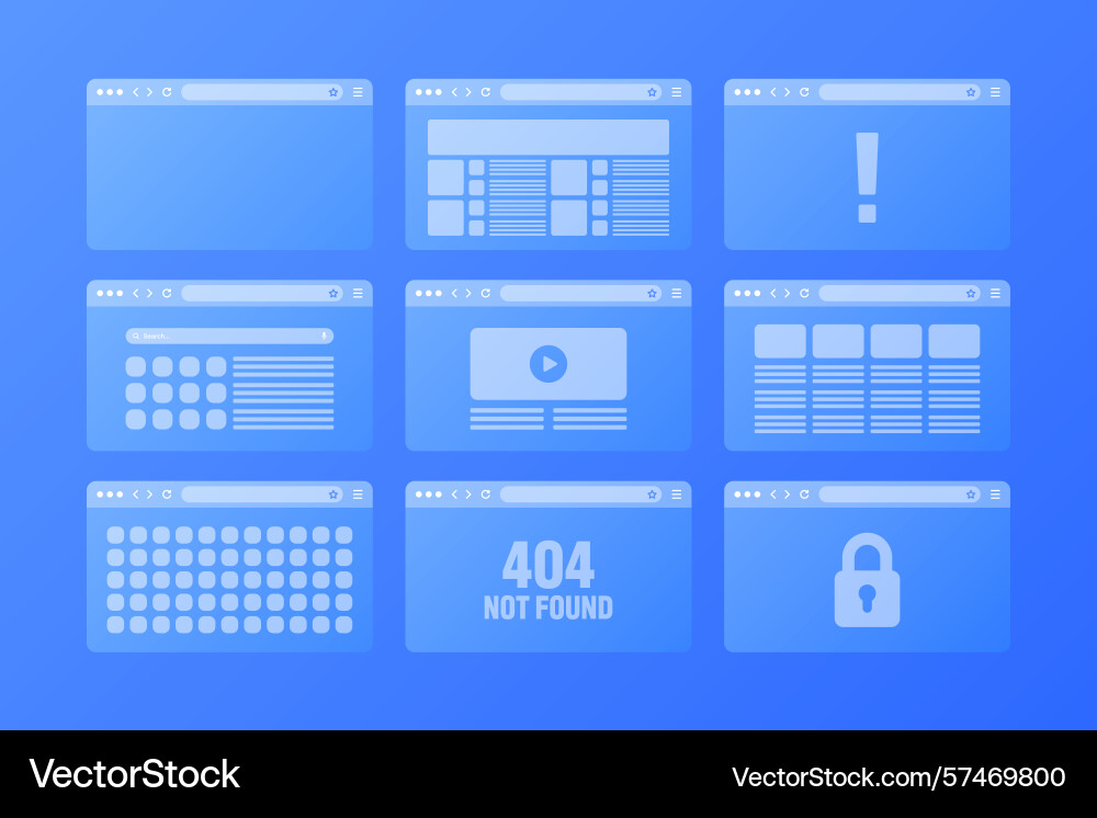 Web browser window transparent pages layout vector image