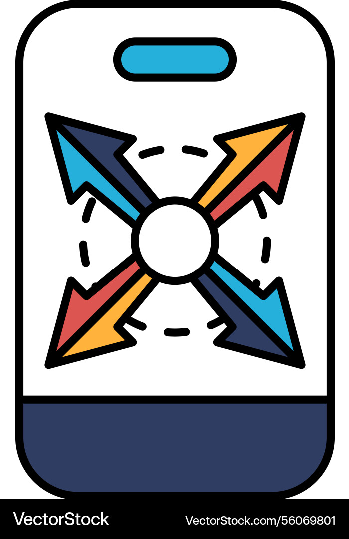 A phone with four arrows pointing in different Vector Image