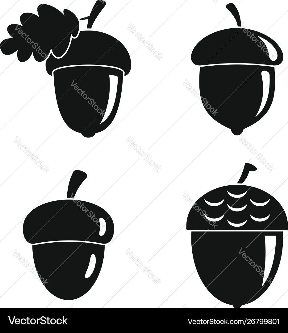 Acorn Leaf Icon Set - Simple Style vector image