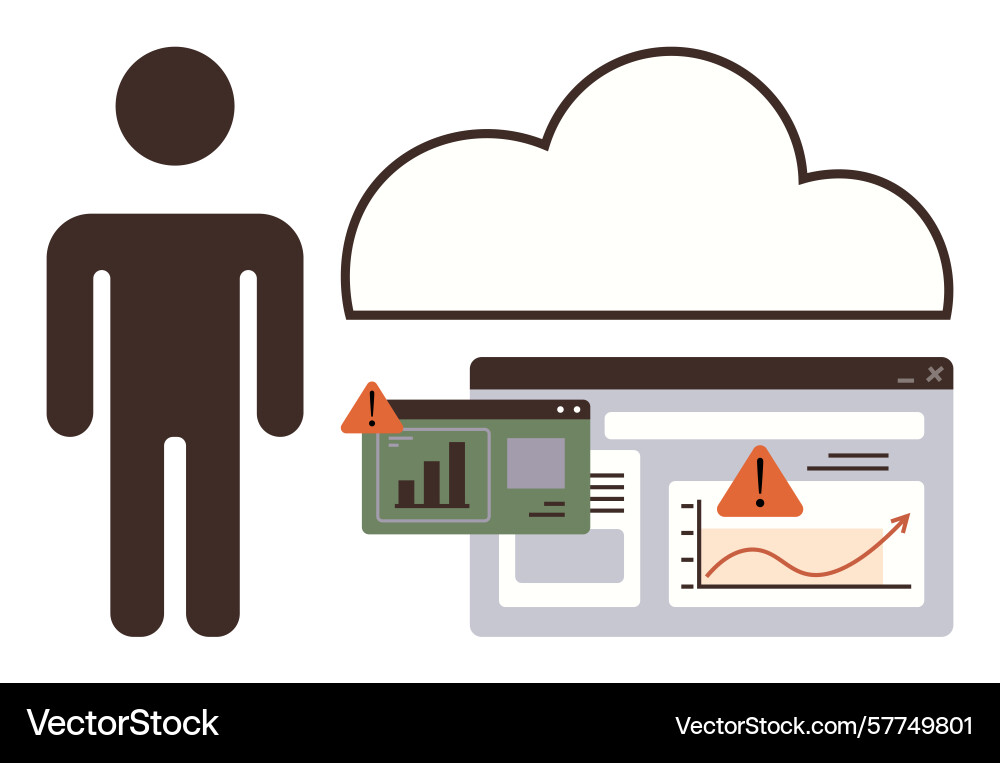 Cloud data management with security alerts Cloud data management with security alerts vector image