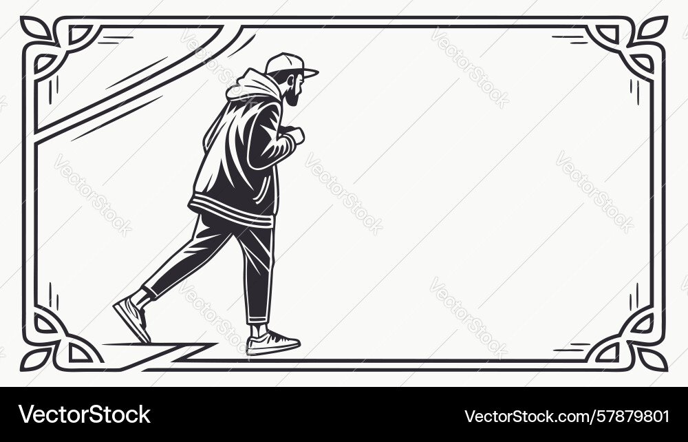 Man walking in ornate frame elegant vignette Vector Image