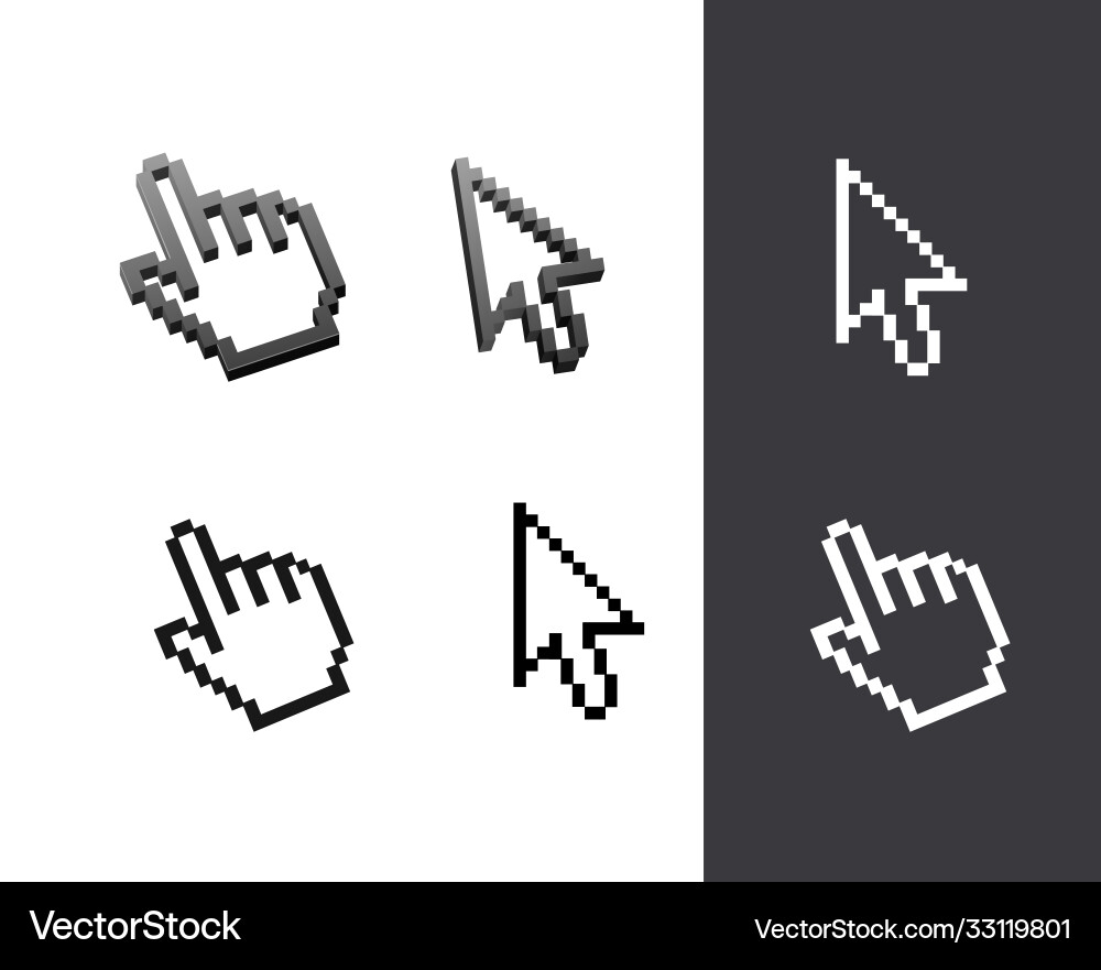 Retro black pixel computer cursor set Retro black pixel computer cursor set vector image