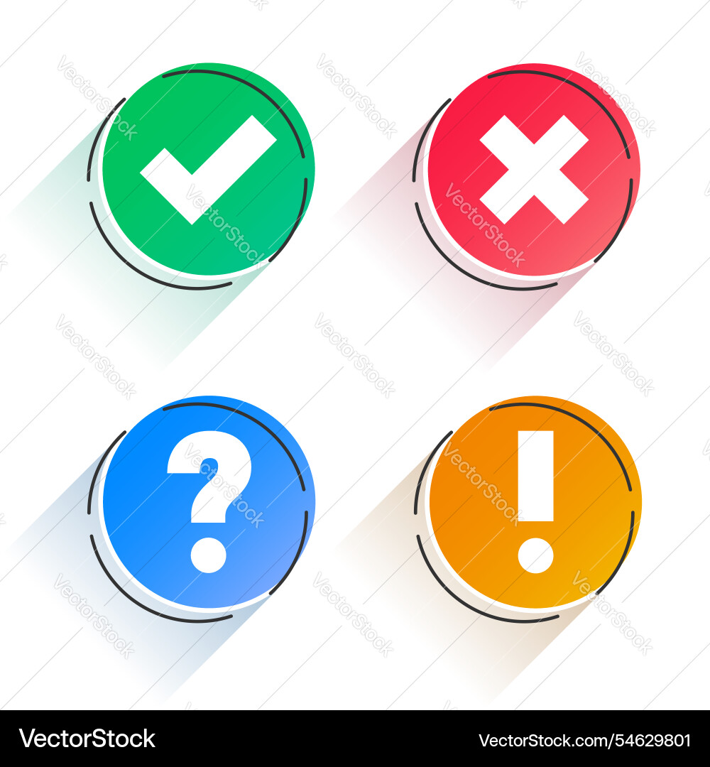 Set of check mark cross shape question Set of check mark cross shape question Vector Image