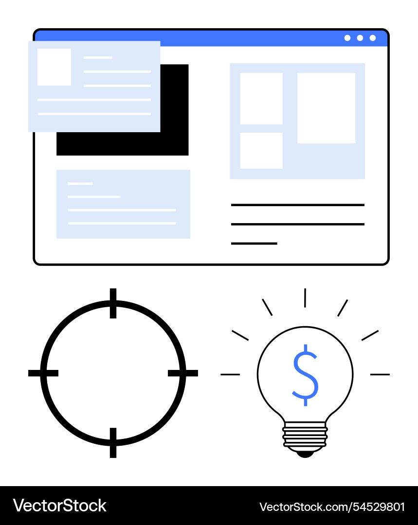 Webpage layout with target focus and money idea Vector Image