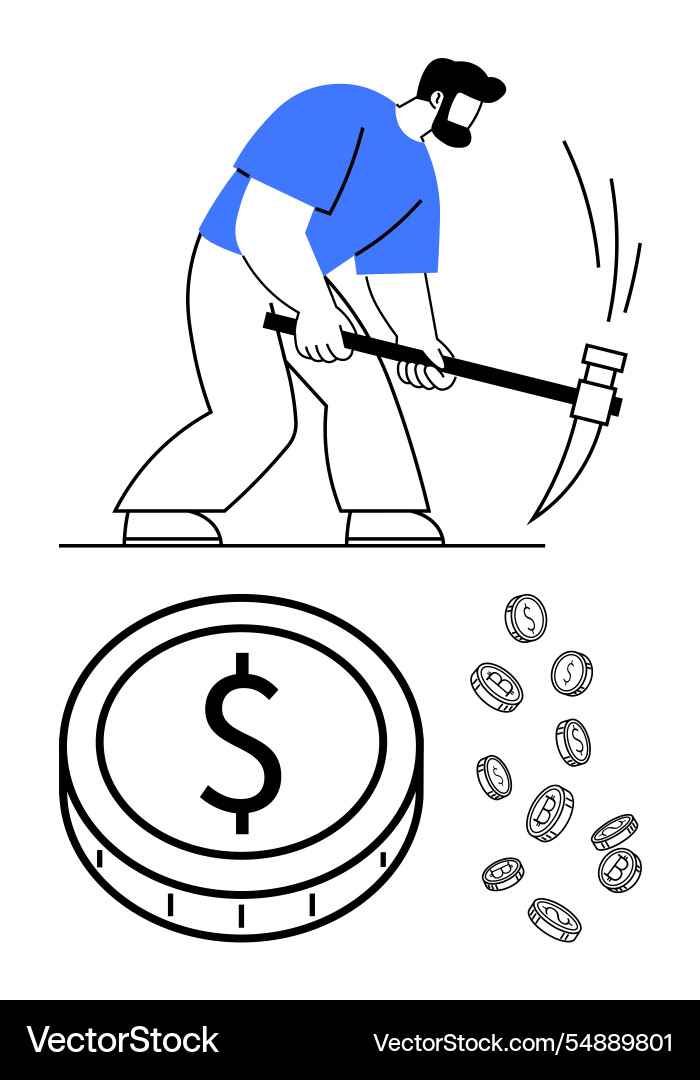 Worker mining cryptocurrency with pickaxe next Worker mining cryptocurrency with pickaxe next vector image