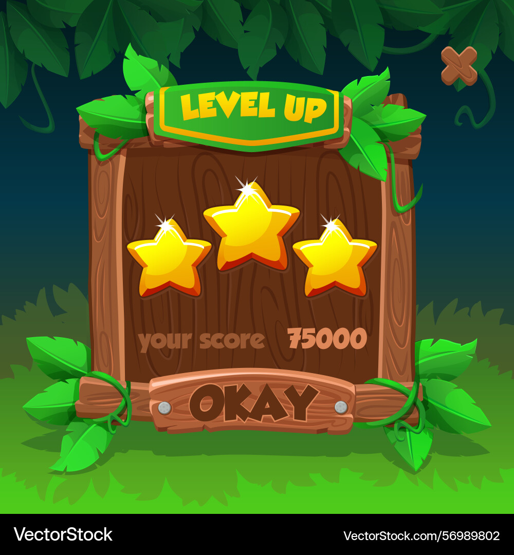 Cartoon wooden level up menu or border for game ui Cartoon wooden level up menu or border for game ui vector image