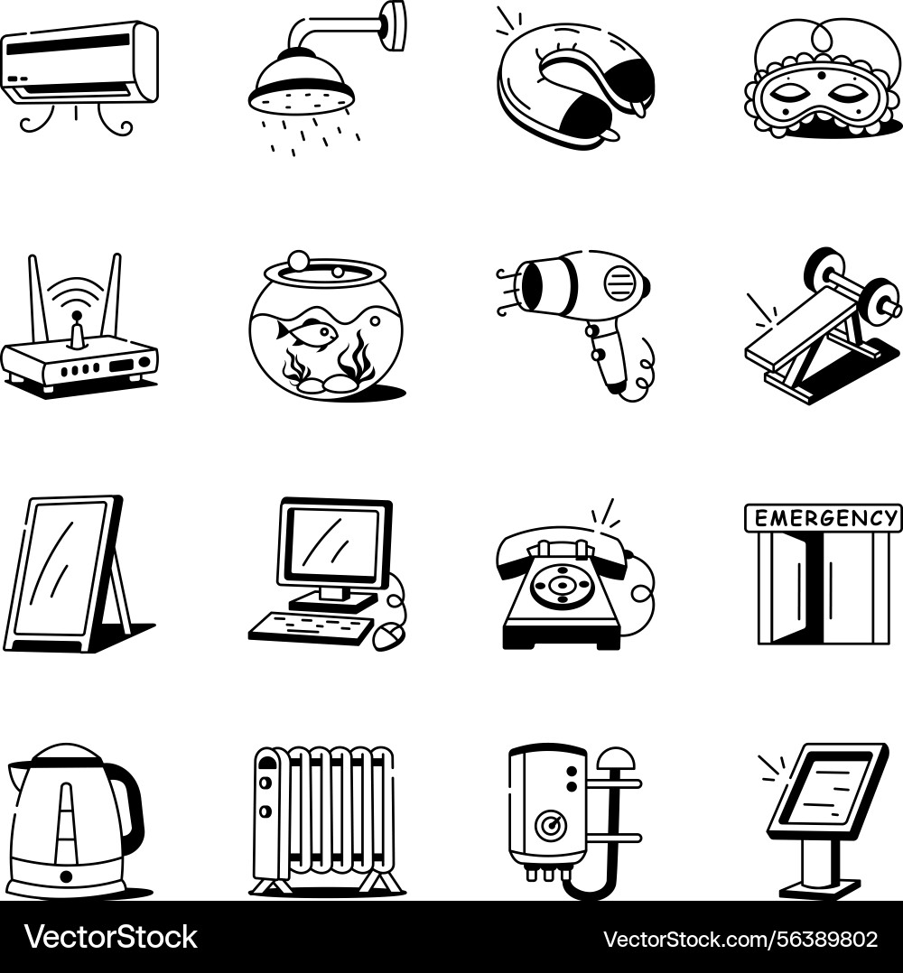 Collection of hotel doodle style icons Vector Image