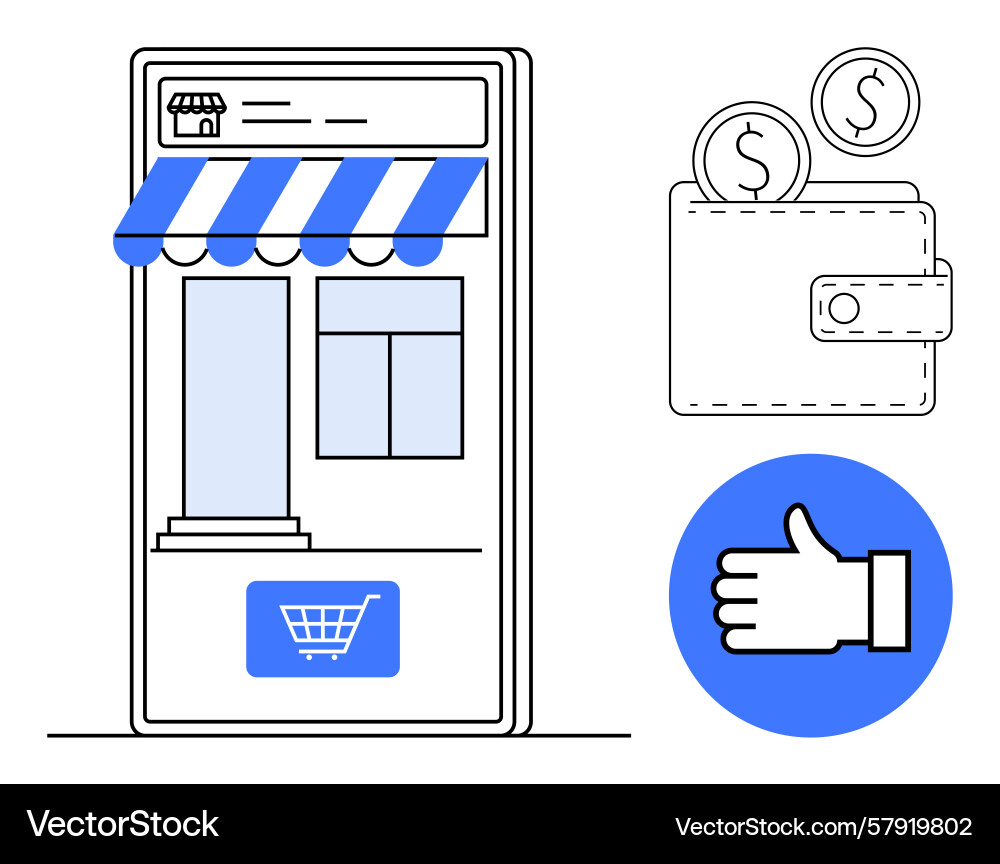 Mobile storefront with shopping cart wallet Vector Image