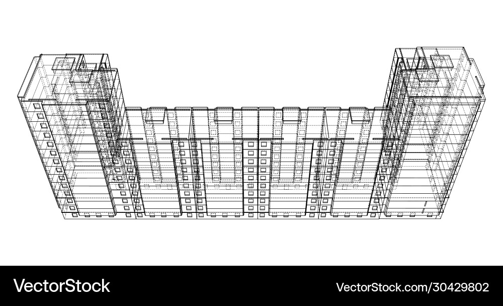 Multi-Story Building Wireframe Model vector image