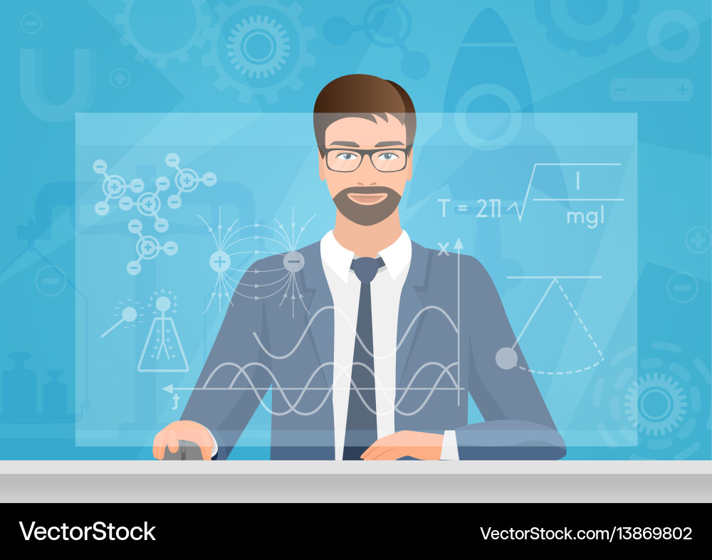 Physicist Analyzing Graphs Vector Image