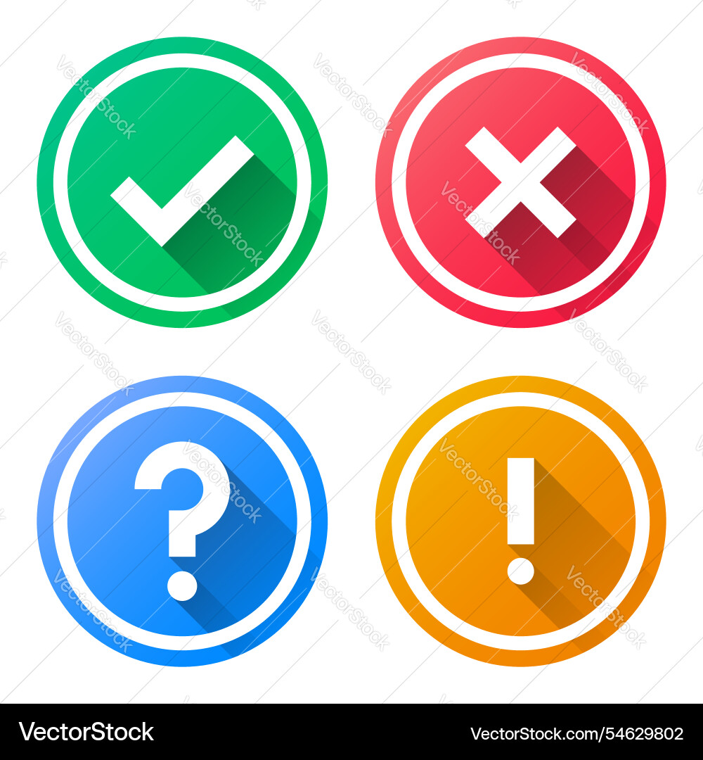Set of check mark cross shape question Set of check mark cross shape question Vector Image