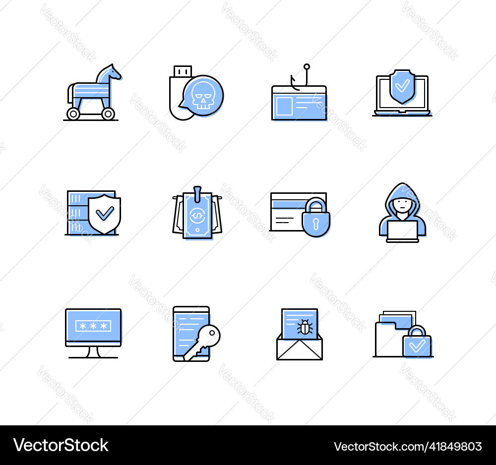Hacking Computer - moderne Linie Design-Stil Icons Hacking Computer - moderne Linie Design-Stil Icons vektorbild